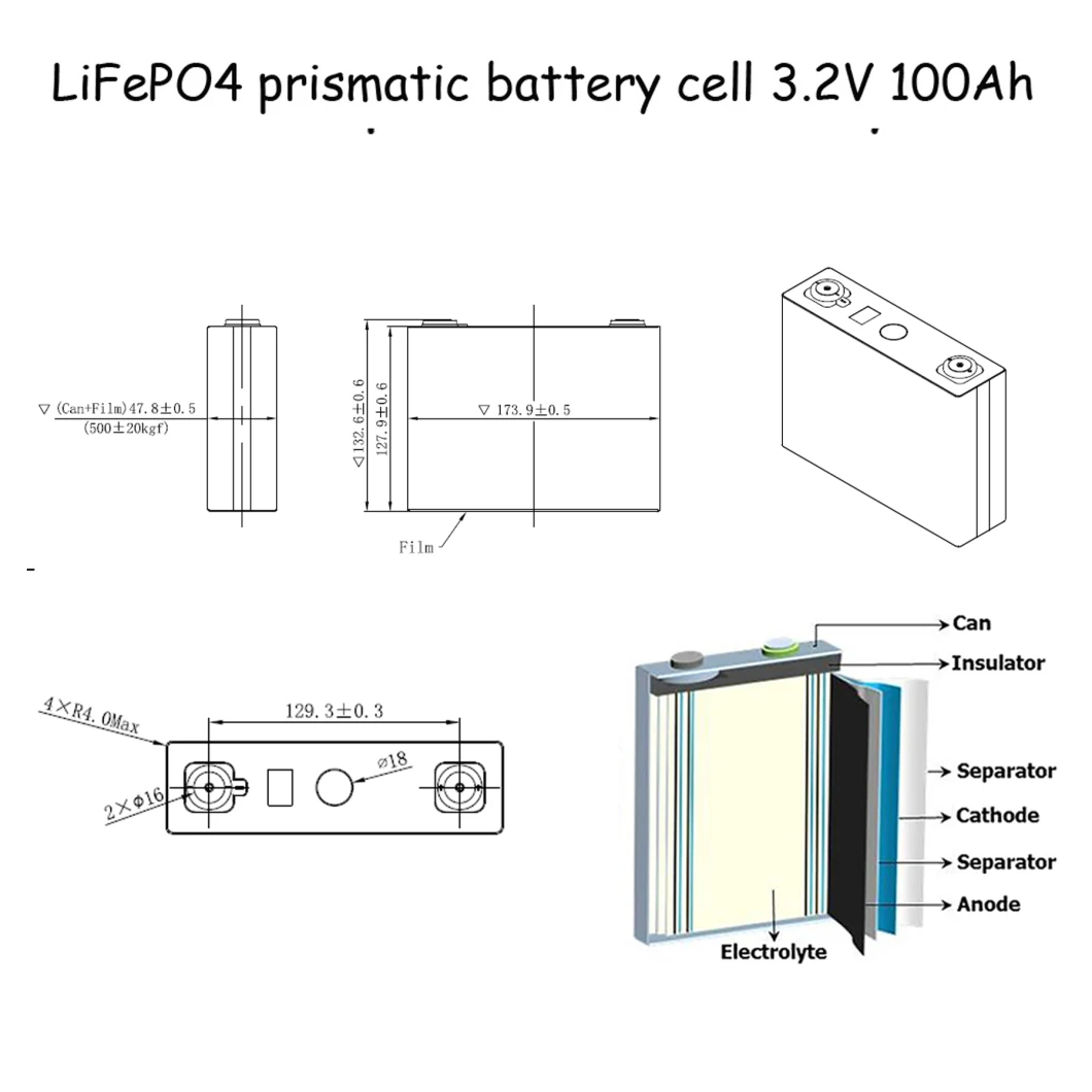 3.2V 100ah LiFePO4 Lithium Ion Prismatic Battery Cell for Energy Storage System, Electrical Vehicle, Telecom, Vessel, Truck, Forklift