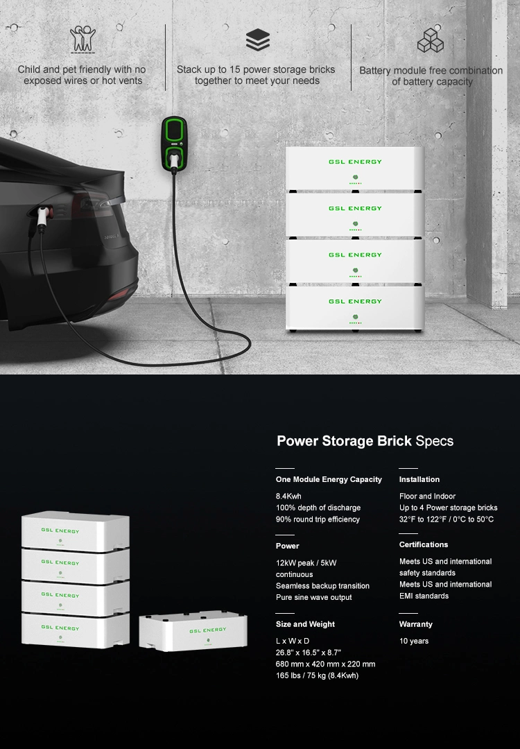 Gsl LiFePO4 Battery 8.4kwh 16.8kwh 25.2kwh 33.6kwh Solar System Home Lithium Power Storage Brick Battery